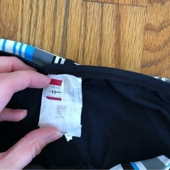NEW NWOT JAG JEANS Solid Black Blue White Belted Stripe Y2K Bikini BOTTOM XL - Picture 5 of 8